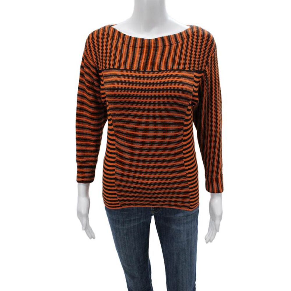 Chloe Womens Orange Striped Cotton Boat Neck Longsleeve Pullover Sweater Size XS